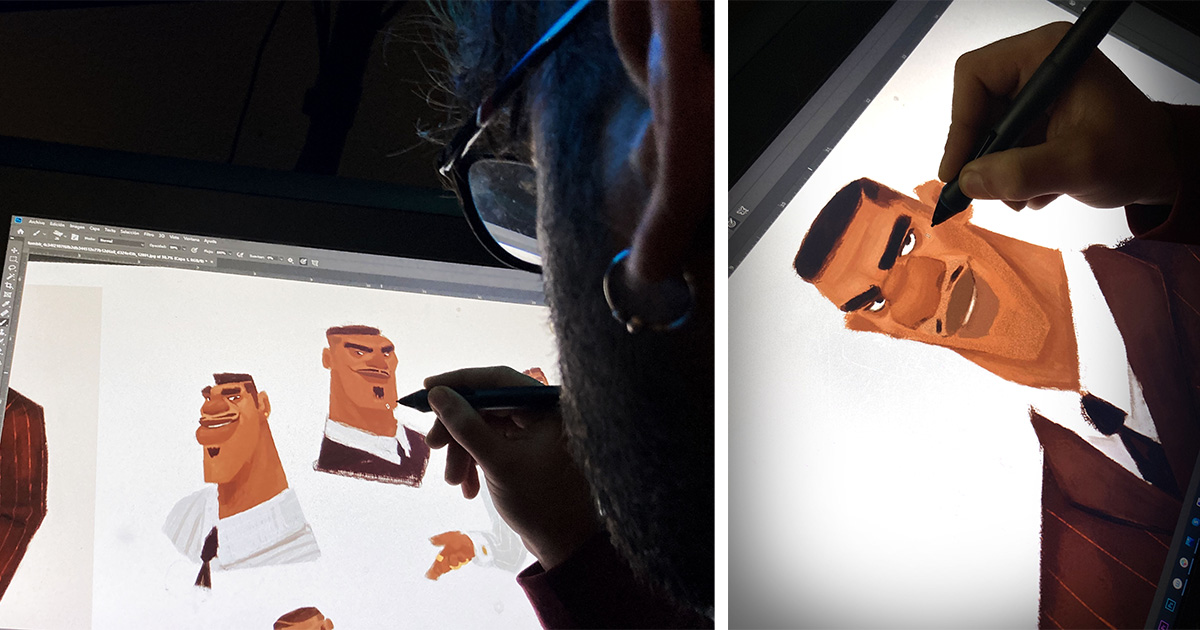 Eduardo Gilsanz working on character concept art for Darius rig